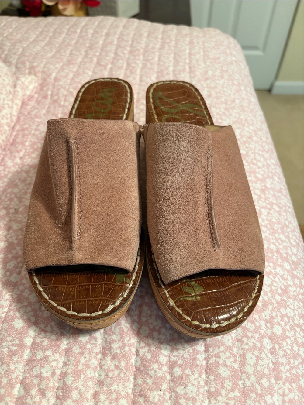 Sam Edelman Mauve Suede Slide Sandal with Brown Footbed